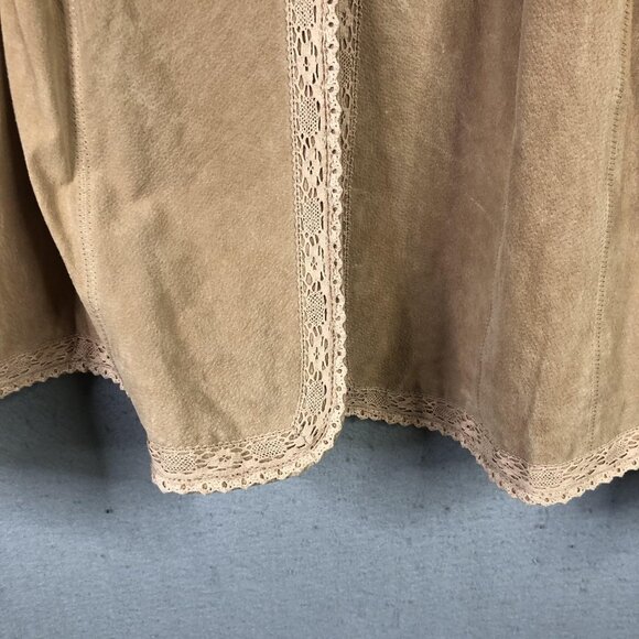 Coldwater Creek Jacket Womens 3X Tan Suede Leather Open Front Lace Trim Boho - Picture 12 of 15